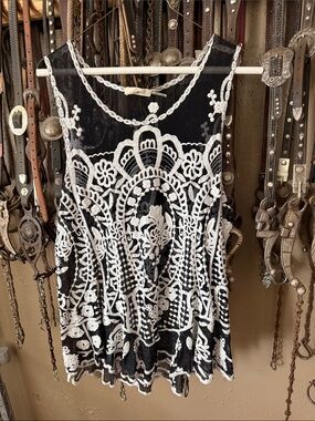 Black Sleeveless Camisole with White Crochet Applique